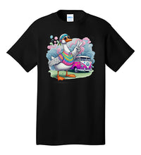 Load image into Gallery viewer, Psychedelic Hippie Goose T-Shirt holding Peace Sign, VW Bus, Colorful Goose Graphic Tee