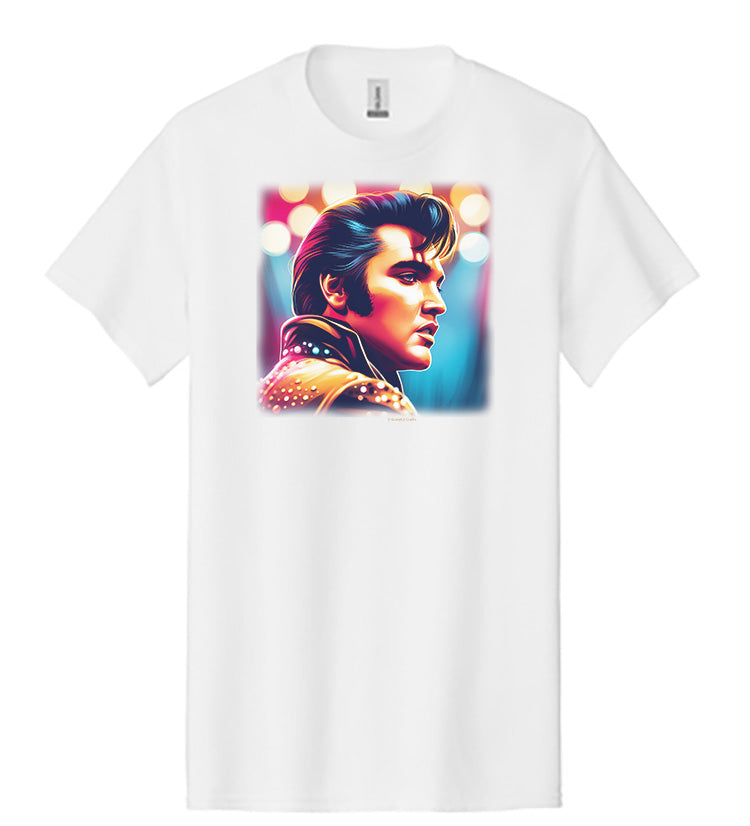 Elvis Presley T-shirt - Illustration Portrait Likeness of King of Rock and Roll Music Singer Elvis Presley