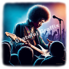 Load image into Gallery viewer, Illustration Likeness of Jimi Hendrix T-shirt 1960&#39;s Classic Rock Music Singer Guitar Player