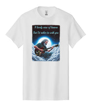 Load image into Gallery viewer, Tribute Artwork Jerry Garcia T-Shirt Playing Tiger Guitar in Heaven With Standing on the Moon Quote