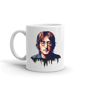 Likeness of John Lennon Illustration & NYC Skyline Coffee Mug 11 oz
