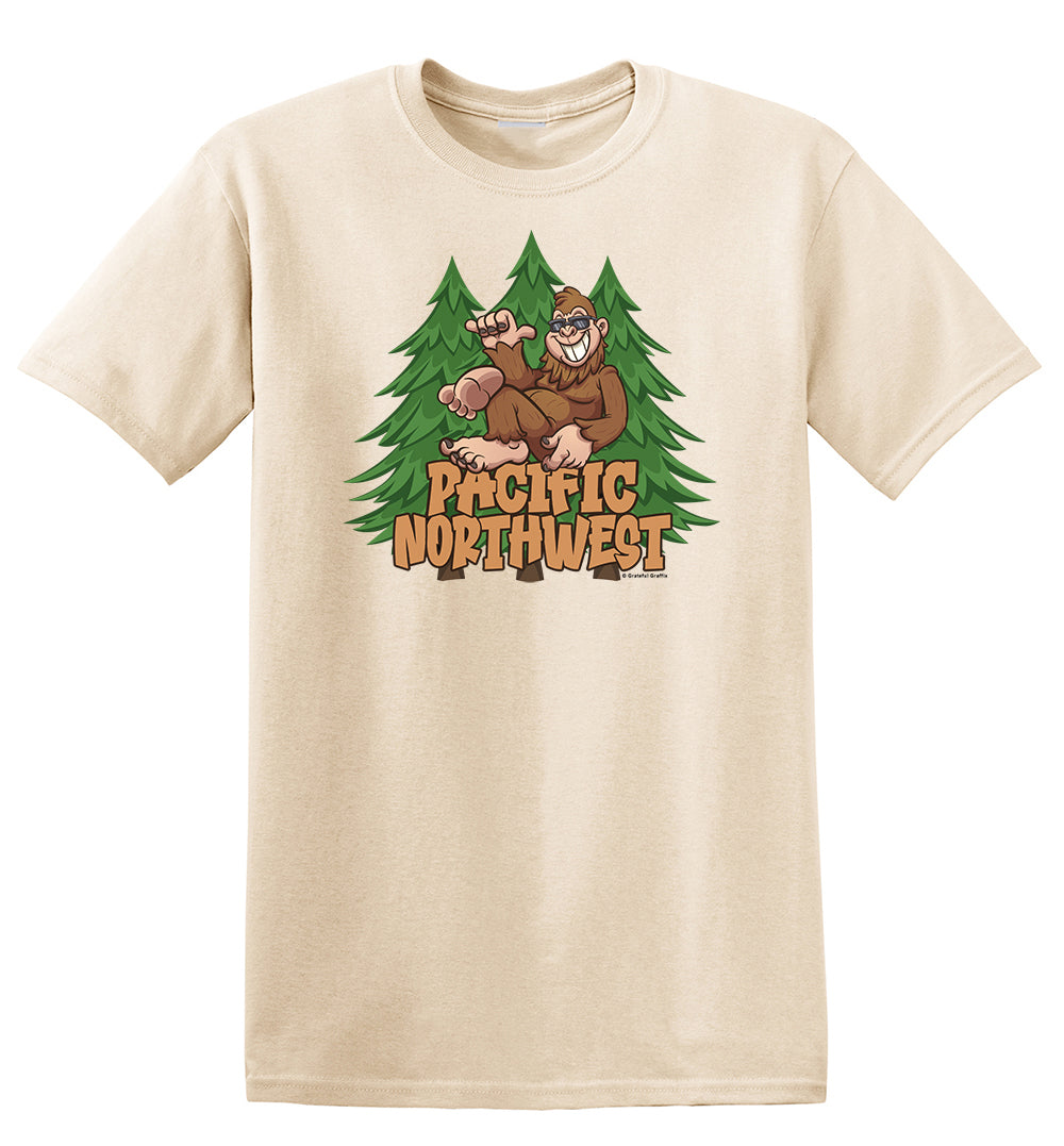 Youth Bigfoot Pacific Northwest Sasquatch Cartoon T-Shirt Funny Big Foot PNW North West