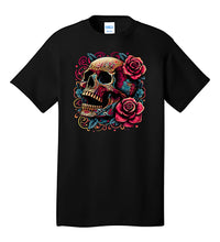 Load image into Gallery viewer, Psychedelic Skull and Roses Dia de Muertos T-Shirt