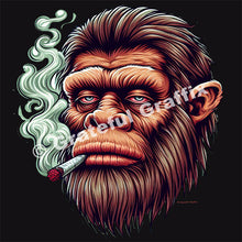 Load image into Gallery viewer, Funny Stoned Bigfoot Face T-shirt Sasquatch Smoking Marijuana Joint