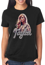 Load image into Gallery viewer, Taylor Swift Likeness Exclusive Art Graphic T-Shirt - Taylor with Microphone and Bling Name