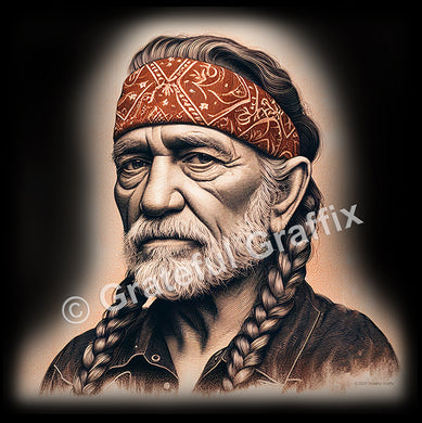 Willie Nelson T-shirt - Illustration Portrait Likeness of Country Music Singer Willie Nelson