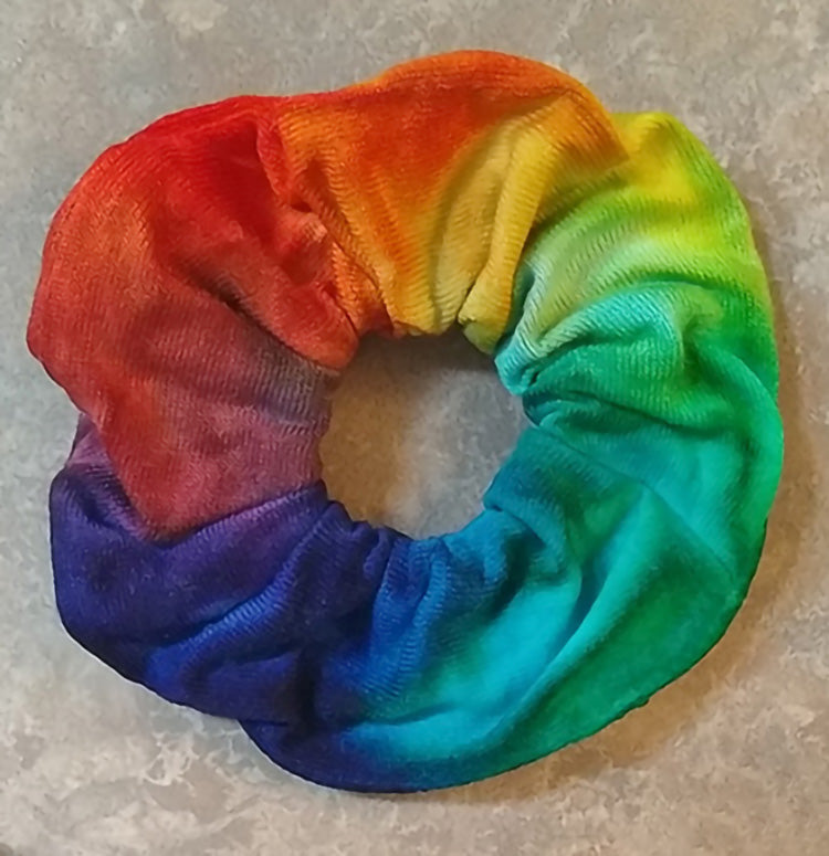 Tie Dye Hair Scrunchies - Hand Dyed Rainbow Pony Tail Holder