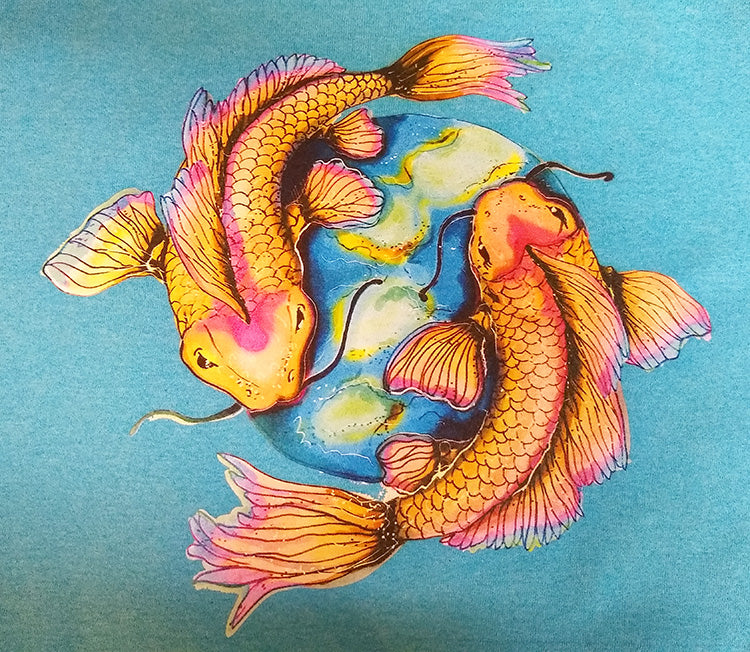 Colorful Chinese Yin Yang Koi Fish Graphic Printed T-Shirt