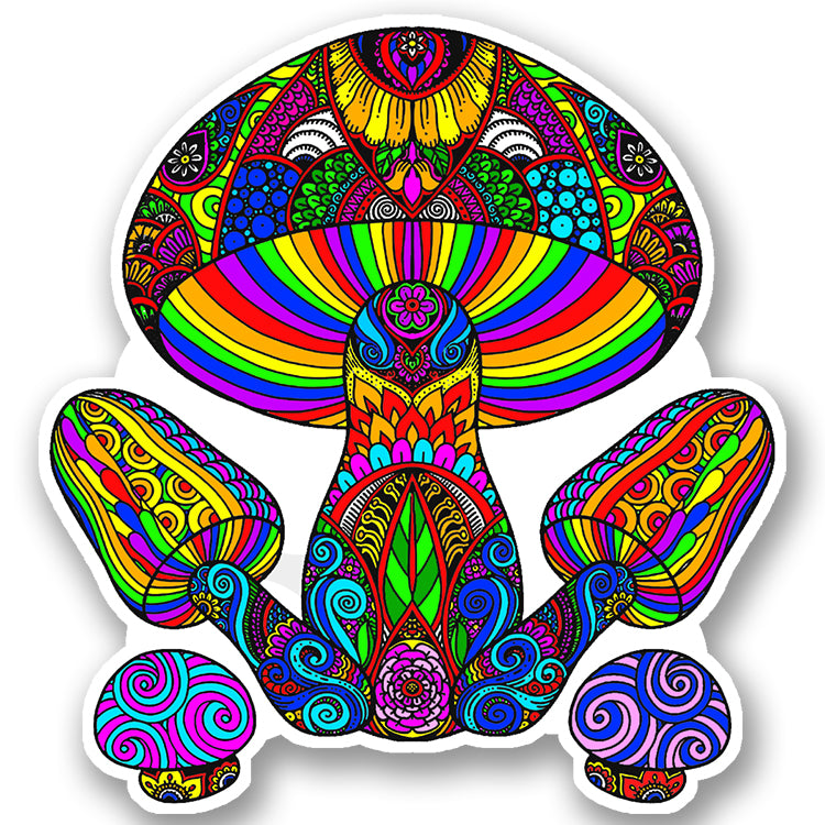 Trippy Crazy Colorful Mushroom Vinyl Sticker Decal - Fungus Shrooms Psychedelic