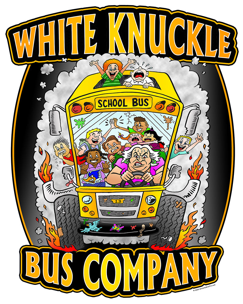 Funny School Bus Vinyl Sticker Decal - White Knuckle Bus Company