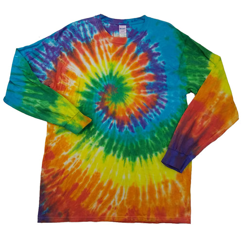 Adult Unisex Long Sleeve Tie-Dye T-Shirt 100% Cotton - Rainbow Spiral