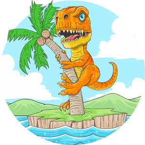 Cute Kids T Rex Dinosaur in a Palm Tree on an Island Children's T-Shirt