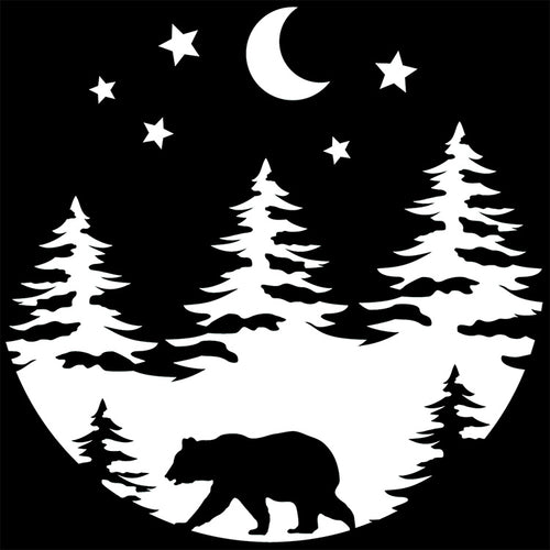Bear Forest Trees and Moon Vinyl Decal Sticker for Cars, Windows, Signs, Etc.