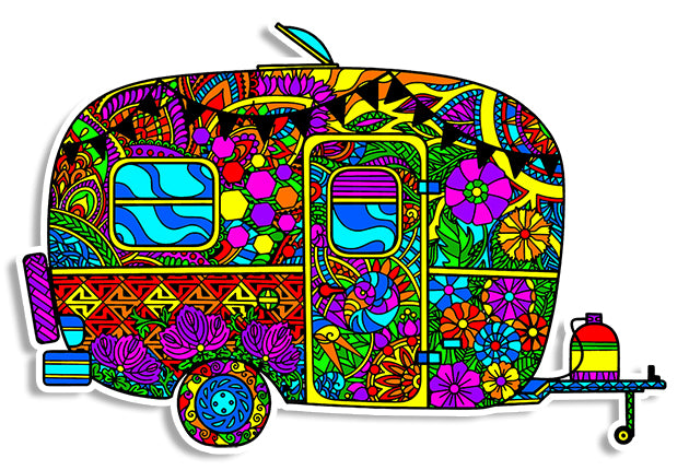 Trippy Crazy Colorful Camper Vinyl Sticker Decal - FREE Shipping - Psychedelic Camping Trailer