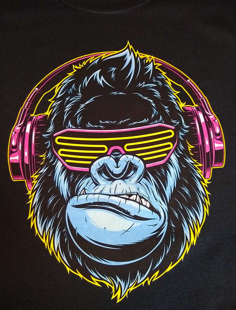Groovy Gorilla with Headphones and Retro Glasses Graphic Printed T-Shirt
