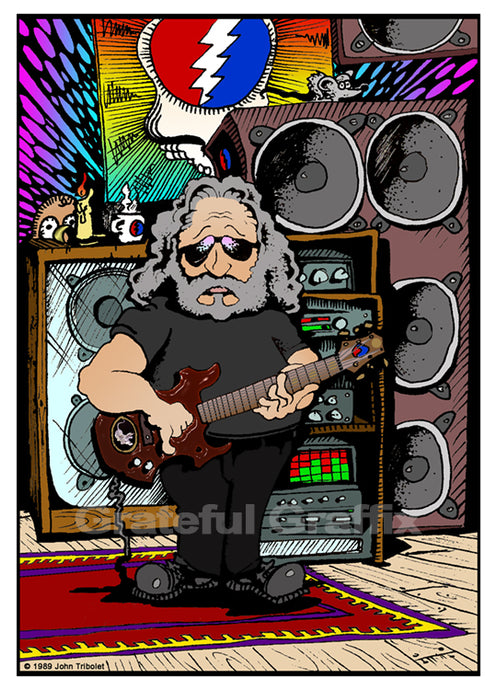 Adult Unisex Jerry Garcia Cartoon Drawing Printed T-shirt 100% Cotton Grateful Dead