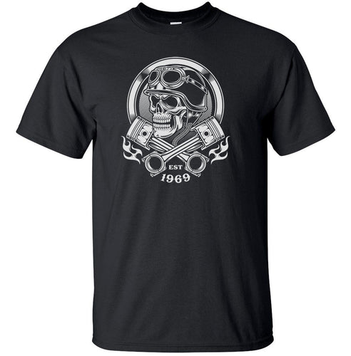 Adult Unisex Biker Skull 100% Cotton Printed T-shirt Motorcycle Pistons