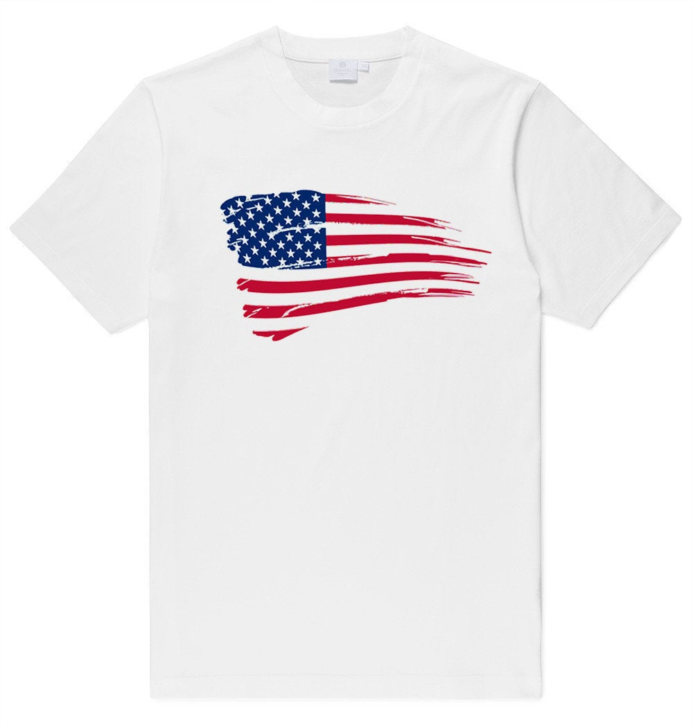 Adult Unisex American Flag Swoosh Printed T-shirt 100% Cotton Patriotic