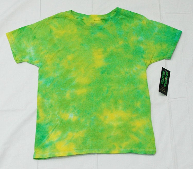 New Youth Tie-Dye T-Shirt - 100% Cotton Green Yellow Marble Oregon Ducks