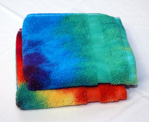 Set of 2 Large Tie-Dye Wash Cloths - Rainbow Spiral 100% Cotton -  Hand Dyed - Nice Hotel Quality