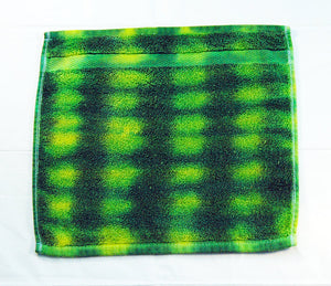 Set of 2 Large Tie-Dye Wash Cloths - Green Yellow Stripe 100% Cotton -  Hand Dyed - Hotel Quality