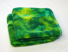 Load image into Gallery viewer, Set of 2 Large Tie-Dye Wash Cloths - Green Yellow Marble 100% Cotton -  Hand Dyed - Hotel Quality