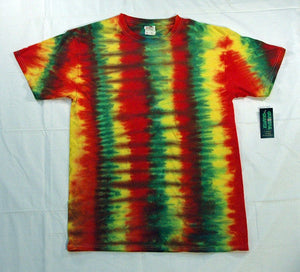 New Unisex Adult  Rasta Reggae Tie-Dye T-Shirt 100% Cotton - Red Green Yellow Stripe