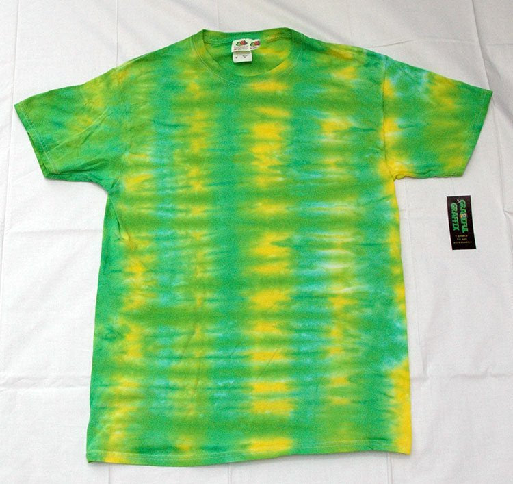 New Unisex Adult Tie-Dye T-Shirt 100% Cotton - Green Yellow Stripes