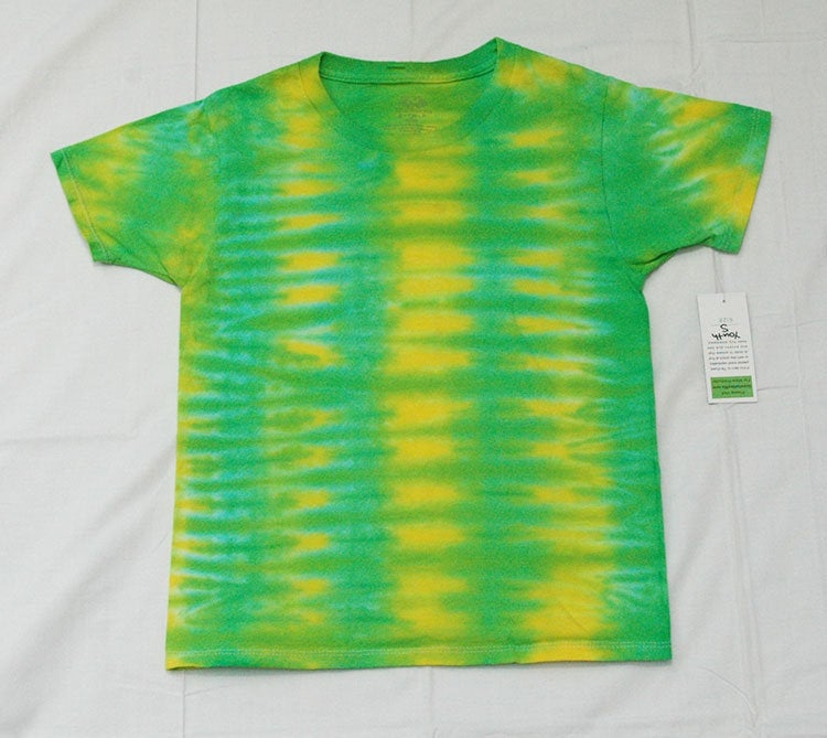 New Youth Tie-Dye T-Shirt - 100% Cotton Green Yellow Stripe Oregon Ducks