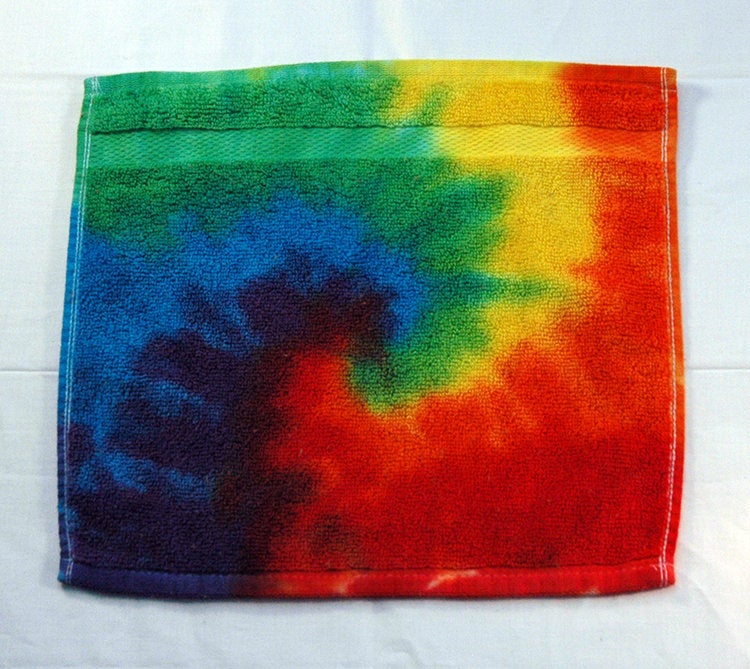 Set of 2 Large Tie-Dye Wash Cloths - Rainbow Spiral 100% Cotton -  Hand Dyed - Nice Hotel Quality