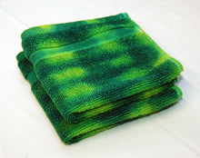 Load image into Gallery viewer, Set of 2 Large Tie-Dye Wash Cloths - Green Yellow Stripe 100% Cotton -  Hand Dyed - Hotel Quality
