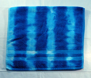 Set of 2 Tie-Dye Hand Towels - Blue Stripe 100% Cotton -  Hand Dyed - Nice Hotel Quality