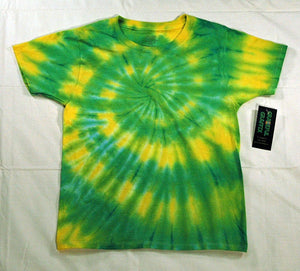 New Youth Tie-Dye T-Shirt - 100% Cotton Green Yellow Spiral Oregon Ducks