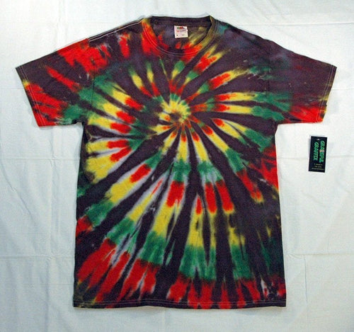 New Unisex Adult Rasta Reggae Tie-Dye T-Shirt 100% Cotton - Black Red Green Yellow Spiral
