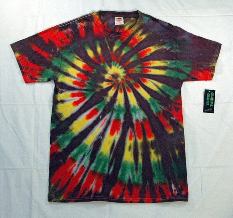 New Unisex Adult Rasta Reggae Tie-Dye T-Shirt 100% Cotton - Black Red Green Yellow Spiral