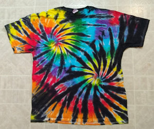 New Unisex Adult Tie-Dye T-Shirt 100% Cotton - Black Rainbow Double Spiral
