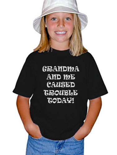Youth Kids Funny T-Shirt Grandma and Me Caused Trouble Today 100 Percent Cotton