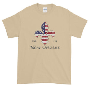 Fleur de Lis Distressed American Flag Short-Sleeve T-Shirt