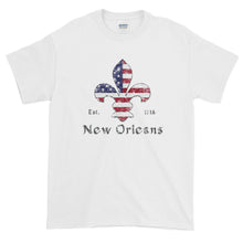 Load image into Gallery viewer, Fleur de Lis Distressed American Flag Short-Sleeve T-Shirt
