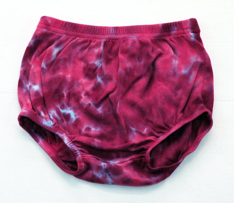 Baby Tie-Dye Infant Diaper Cover Pants - Hand Dyed Soft Cotton Bloomers - Raspberry and Pink