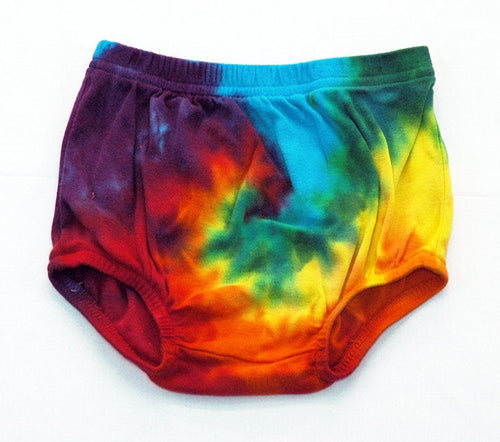 Baby Tie-Dye Infant Diaper Cover Pants - Hand Dyed Soft Cotton Bloomers - Rainbow Spiral