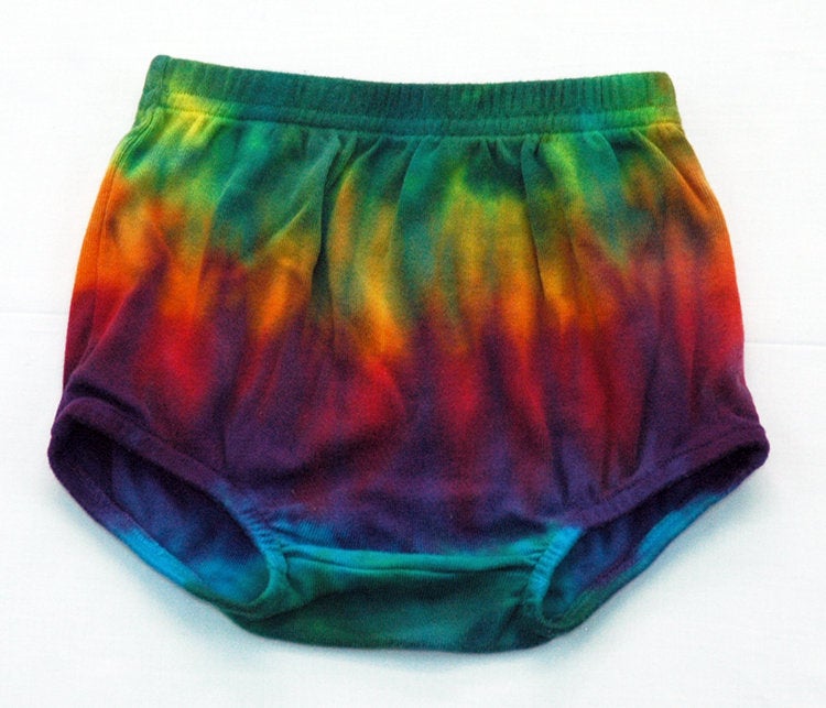 Baby Tie-Dye Infant Diaper Cover Pants - Hand Dyed Soft Cotton Bloomers - Rainbow Stripe