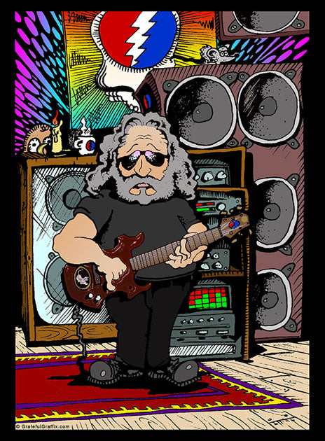 Cartoon Likeness of Jerry Garcia of The Grateful Dead Graphic Printed T-Shirt