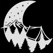 Load image into Gallery viewer, Moon Mountains Tent Camping Vinyl Decal Sticker for Cars, Windows, Signs, Etc.
