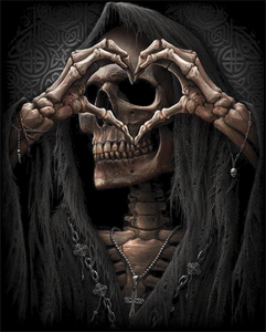 Grim Reaper Love Heart Hands 100% Cotton Printed Black T-shirt