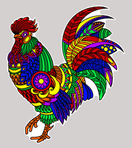 Trippy Crazy Colorful Rooster Chicken Vinyl Sticker Decal - FREE Shipping