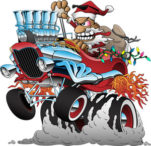 Cool Santa Claus Driving a Classic Hot Rod Car T-Shirt