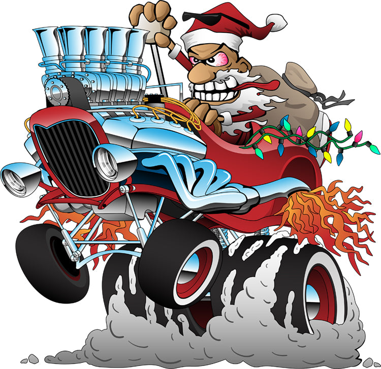 Cool Santa Claus Driving a Classic Hot Rod Car T-Shirt