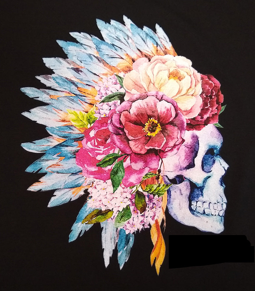 Native American Skull Headdress With Flowers Graphic Printed T-Shirt