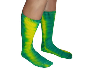 Tie-Dye Cotton Socks - Green & Yellow Oregon Ducks Colors - Crew Length - Fits Sizes 6-12